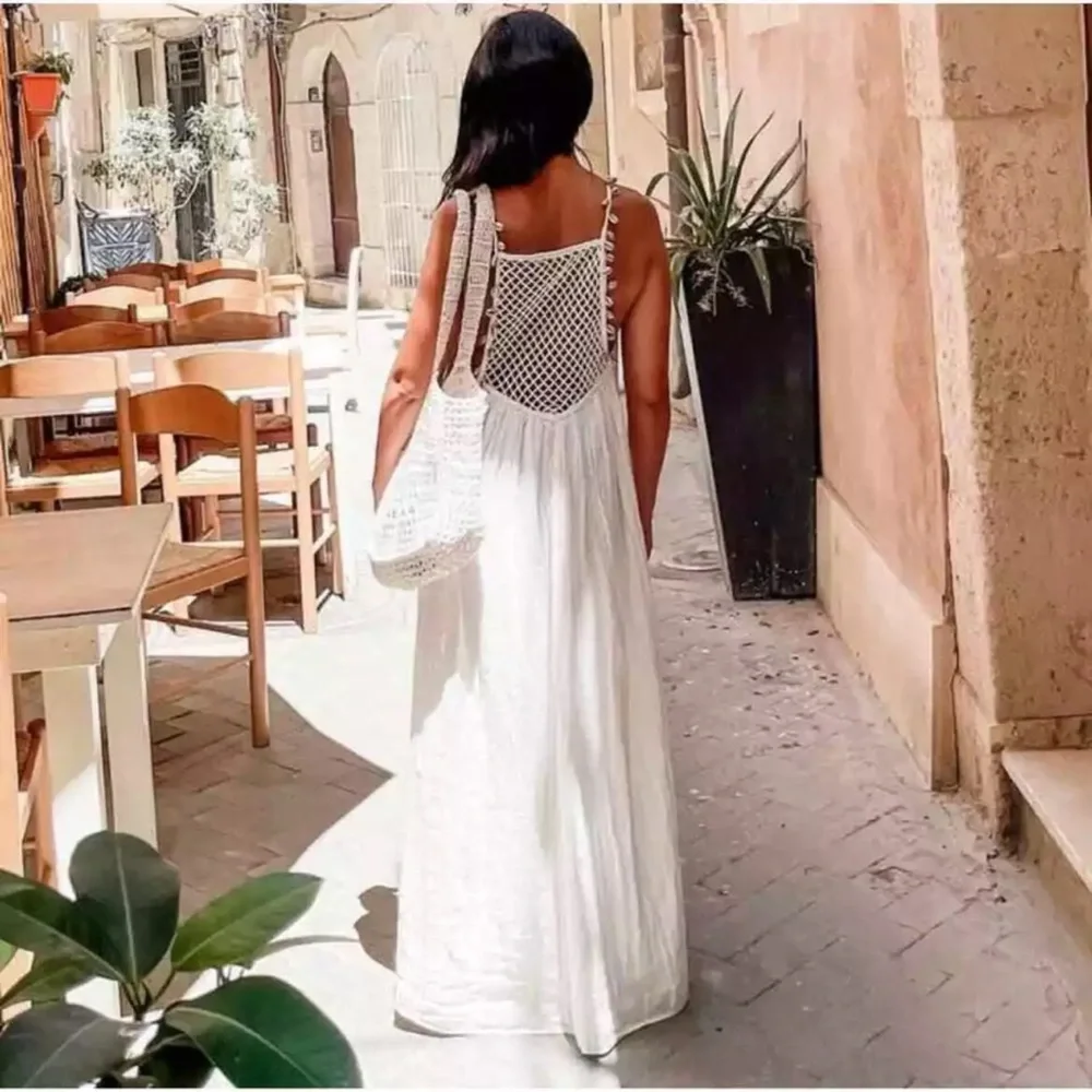 ZARA Long Summer Dress Seashell Embroidered Crochet Strappy XXL NWT - Picture 2 of 4